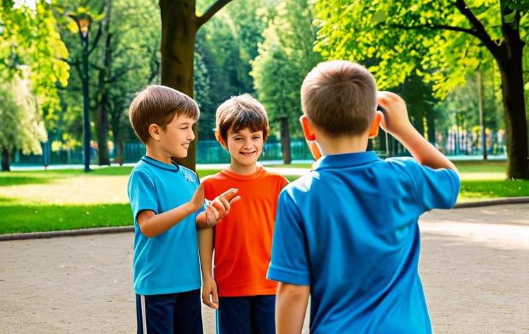**

A group of fully clothed children playing various sports in a sunny park, appropriate attire, safe for work, family-friendly scene, showing teamwork and healthy activity, perfect anatomy, natural proportions, professional photography, vibrant colors, well-formed hands, proper finger count, natural body proportions.

**