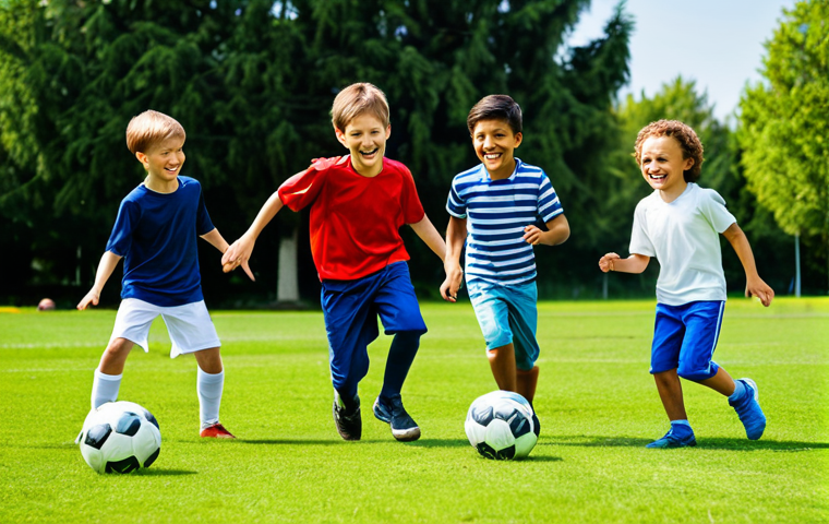 **

A group of fully clothed children playing football in a park, appropriate attire, safe for work. Sunny day, green grass, trees in the background. The children are smiling and energetic, perfect anatomy, natural pose, correct proportions, well-formed hands, proper finger count. Family-friendly, professional photography, high quality, modest clothing.

**
