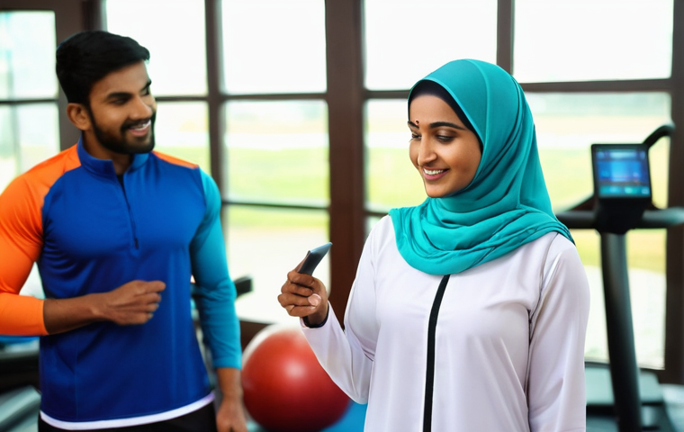 생활체육지도사와 고객 상담 사례 - **Prompt for Modern Training with Technology and Personalization:**
    "A high-tech, spacious gym w...